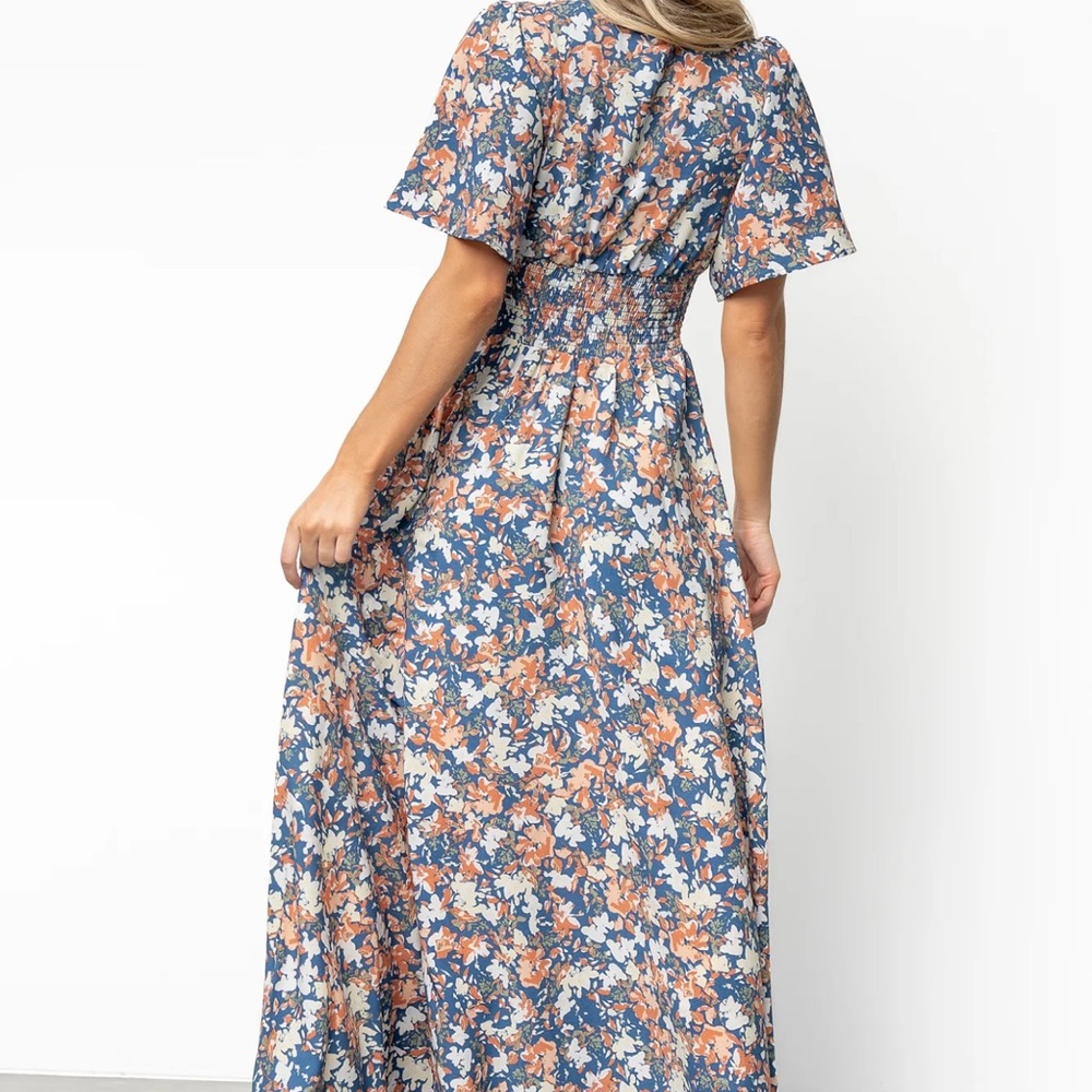 Baltic Born Blue and Orange Ruffled Smocked Maxi Dress